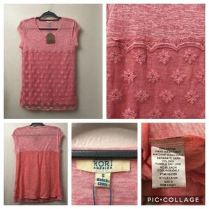 Peach Rayon‎ top with lace overlay Sz S